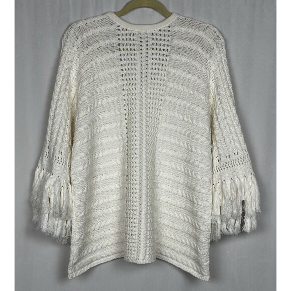 Cabi Women’s Size Medium Fringe Fiesta Poncho Sweater In Cream #5803 - Picture 3 of 8